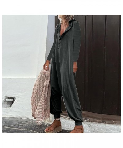 Summer Jumpsuit for Women, Dressy Casual Sleeveless Button Down One Piece Jumpsuits Rompers Streetwear with Hooded O-dark Gra...