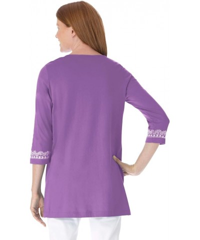 Women's Plus Size Embroidered Knit Tunic Lime $20.44 Tops