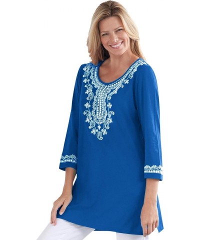 Women's Plus Size Embroidered Knit Tunic Lime $20.44 Tops