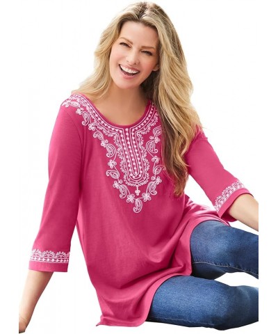 Women's Plus Size Embroidered Knit Tunic Lime $20.44 Tops