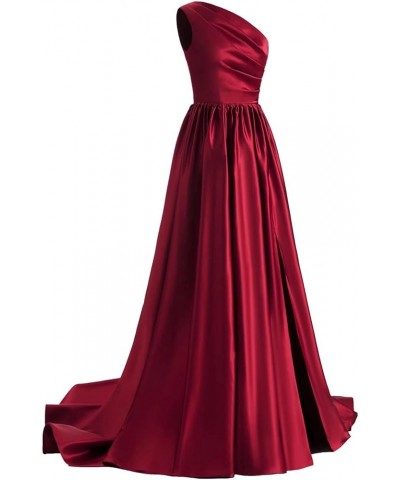 One Shoulder Prom Dresses Long 2024 New Satin Ball Gowns Formal Evening Dress with Slit,R13 Black $40.28 Dresses