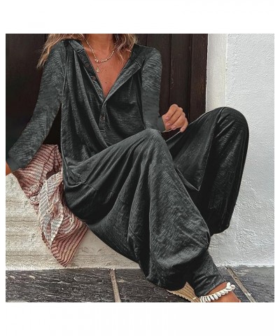 Summer Jumpsuit for Women, Dressy Casual Sleeveless Button Down One Piece Jumpsuits Rompers Streetwear with Hooded O-dark Gra...