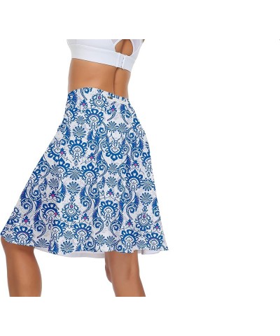 Long Tennis Skirted Leggings with Pockets for Women Golf Knee Length Leggings with Skirt Skorts Print Blue $13.24 Skirts