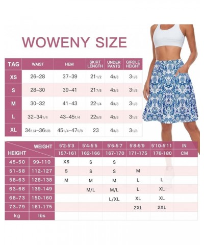 Long Tennis Skirted Leggings with Pockets for Women Golf Knee Length Leggings with Skirt Skorts Print Blue $13.24 Skirts