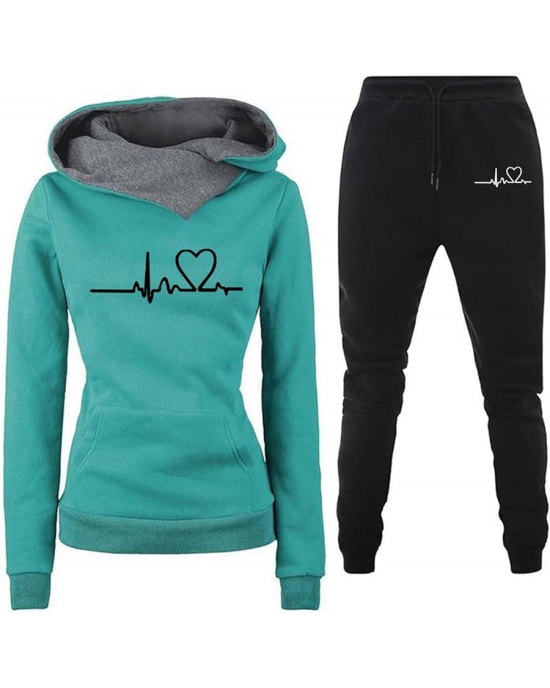 Women Two Piece Outfits ECG Tracksuit Set Long Sleeve Cowl Neck Hoodie Sweatshirts Pullover Tops and Jogger Pants A-green $13...