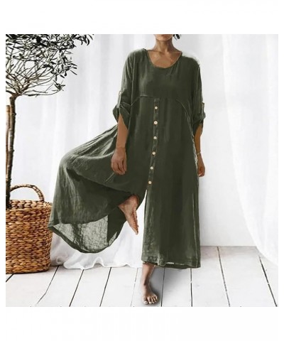 Linen Jumpsuit for Women Plus Size Wide-Leg Tie Halter Neck Pleated Casual Sleeveless Loose Long Yoga Overall H01-army Green ...