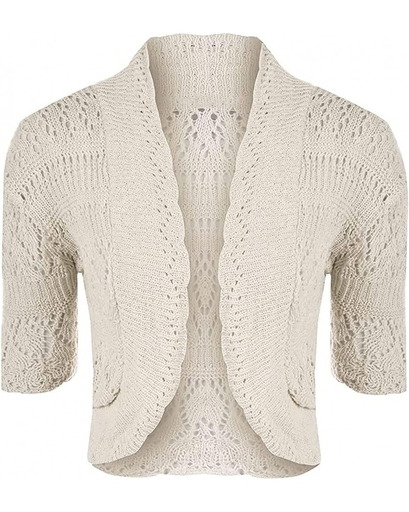 Women's Crochet Knit Cropped Bolero Shrug Cardigan Open Front Short Shrugs for Women Stone $13.48 Sweaters