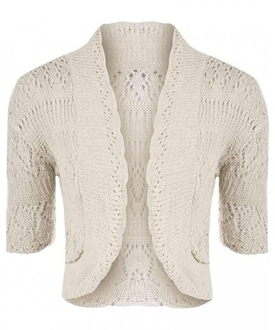 Women's Crochet Knit Cropped Bolero Shrug Cardigan Open Front Short Shrugs for Women Stone $13.48 Sweaters