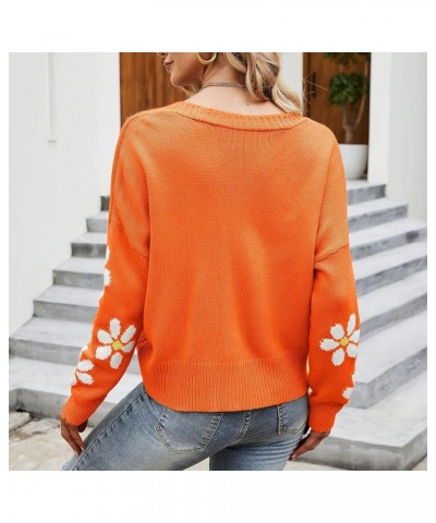 Women’s Sweater Long Sleeve Cute Daisy Print Short Fall Cardigan Button Down Open Front Thin Winter Casual Coats 3 Orange $12...