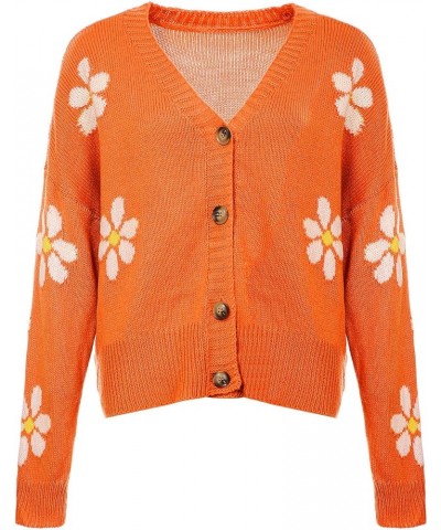 Women’s Sweater Long Sleeve Cute Daisy Print Short Fall Cardigan Button Down Open Front Thin Winter Casual Coats 3 Orange $12...