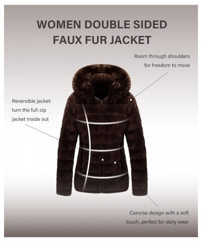 Women Double Sided Faux Fur Jacket Spring and Winter Fashion Reversible Hood Puffer Coat with Fur Collar Brown $44.19 Coats