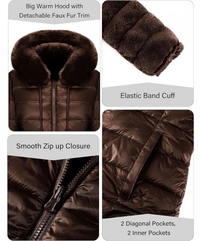 Women Double Sided Faux Fur Jacket Spring and Winter Fashion Reversible Hood Puffer Coat with Fur Collar Brown $44.19 Coats