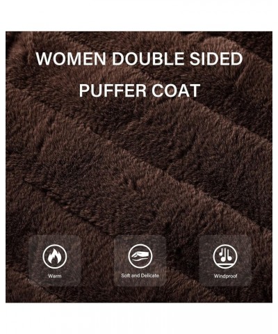 Women Double Sided Faux Fur Jacket Spring and Winter Fashion Reversible Hood Puffer Coat with Fur Collar Brown $44.19 Coats