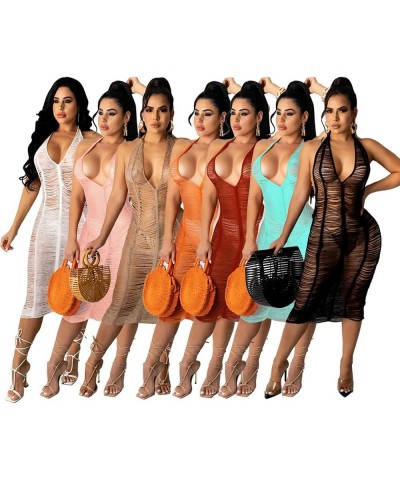 Womens Short Sleeve Cover Up Crochet Lace Midi Bikini Swimsuit Dress Orange $14.95 Swimsuits