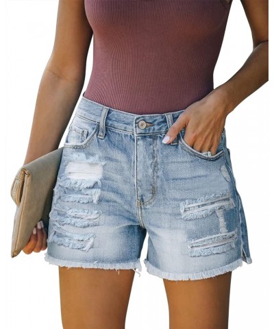 Women's Ripped Mid Waisted Denim Shorts with Pockets S-light Blue $17.02 Shorts