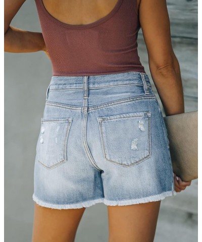 Women's Ripped Mid Waisted Denim Shorts with Pockets S-light Blue $17.02 Shorts