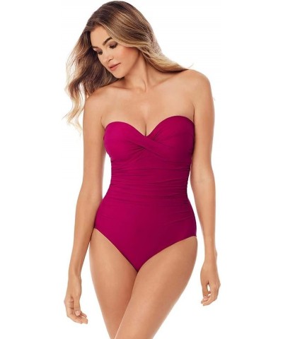 Women’s Swimwear Rock Solid Madrid Bandeau Underwire Detachable Strap One Piece Swimsuit Framboise $68.76 Swimsuits