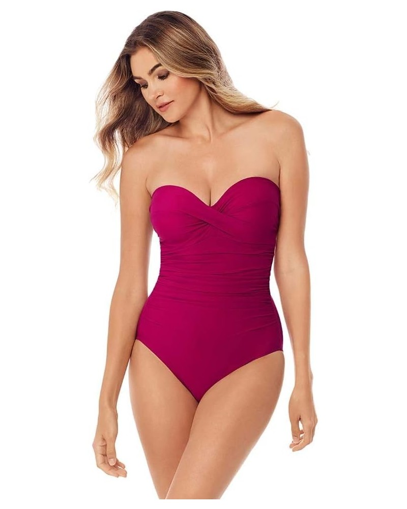 Women’s Swimwear Rock Solid Madrid Bandeau Underwire Detachable Strap One Piece Swimsuit Framboise $68.76 Swimsuits