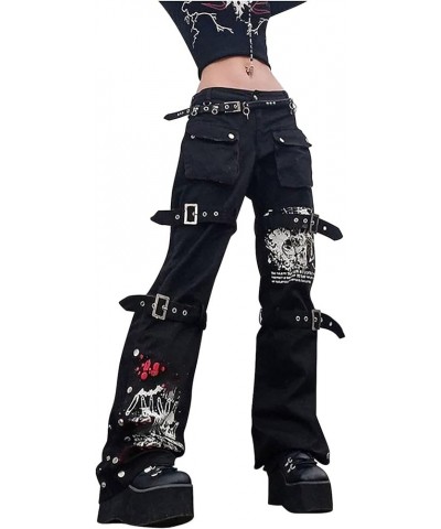 Gothic Pants for Women Plus Size with Chains Jogger Buckle Strap Skinny Leggings Goth Steampunk Cargo Pants Trouser D-black $...