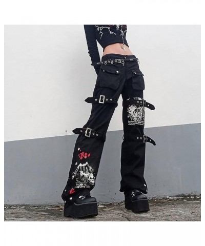 Gothic Pants for Women Plus Size with Chains Jogger Buckle Strap Skinny Leggings Goth Steampunk Cargo Pants Trouser D-black $...