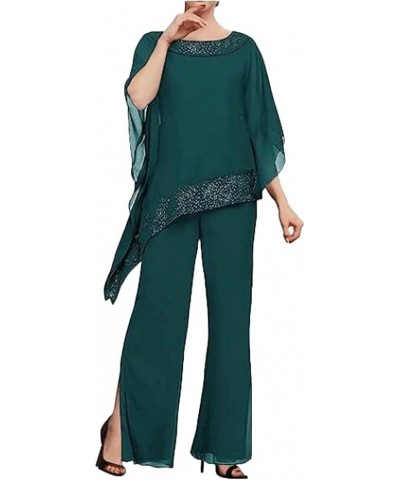 3 PC Beaded Mother of The Bride Pants Suits Womens Formal Dress Suit Evening Dress Wedding Pary Dress Teal $32.90 Suits