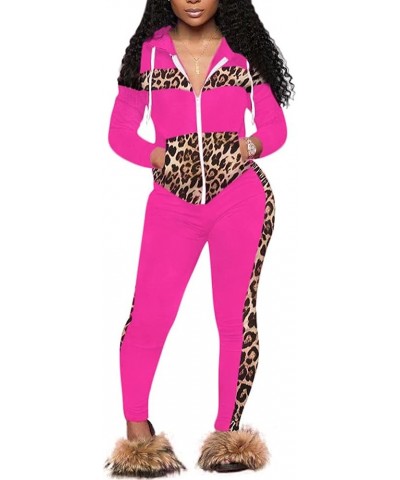 Women's 2 Piece Outfits Sweatsuits Zip-up Hoodie Casual leopard Print Patchwork Jogger Tracksuit Set with Pockets Rose $18.06...