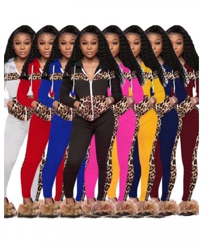 Women's 2 Piece Outfits Sweatsuits Zip-up Hoodie Casual leopard Print Patchwork Jogger Tracksuit Set with Pockets Rose $18.06...