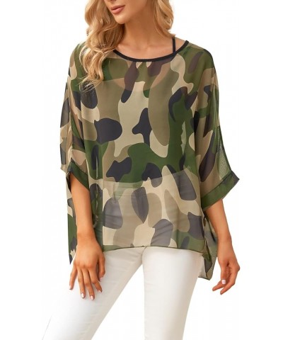 Bohemian Floral Chiffon Blouse Casual Batwing Blouse Hippie Semi Sheer Loose Tops Green $11.39 Blouses