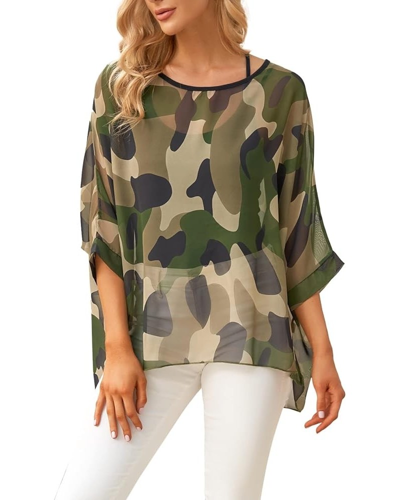 Bohemian Floral Chiffon Blouse Casual Batwing Blouse Hippie Semi Sheer Loose Tops Green $11.39 Blouses