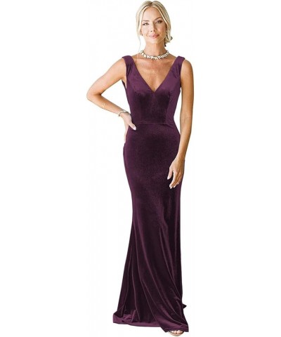 V-Neck Velvet Bridesmaid Dress for Women Long Mermaid Maxi Formal Dresses Plum $30.00 Dresses