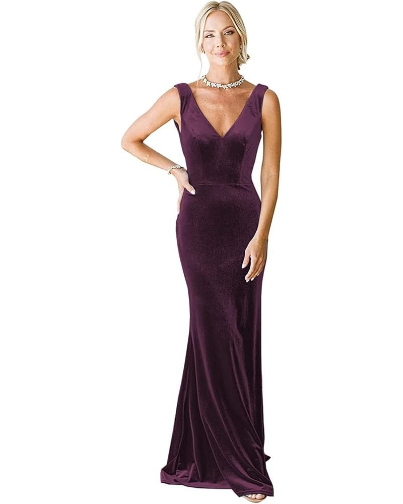 V-Neck Velvet Bridesmaid Dress for Women Long Mermaid Maxi Formal Dresses Plum $30.00 Dresses