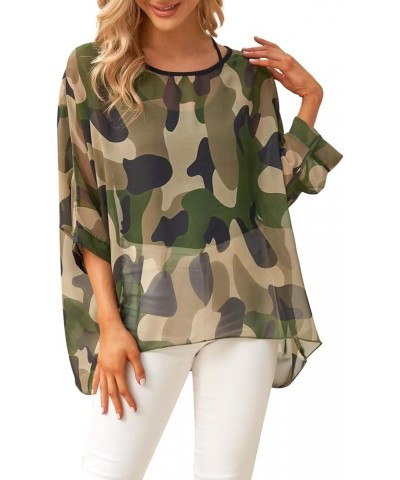 Bohemian Floral Chiffon Blouse Casual Batwing Blouse Hippie Semi Sheer Loose Tops Green $11.39 Blouses