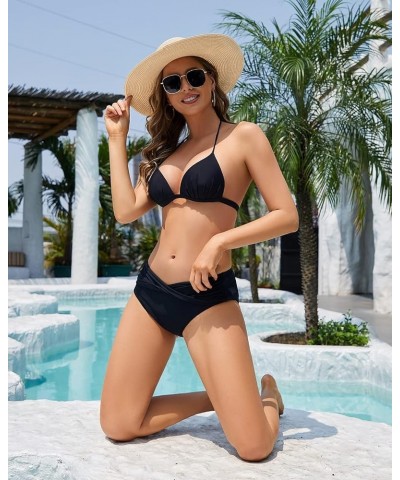 V Cut Ruched Bikini Bottoms for Womens Twist Front Bathing Suit Bottoms Swimsuit Bottoms Swim Bottoms for Women Black $8.68 S...