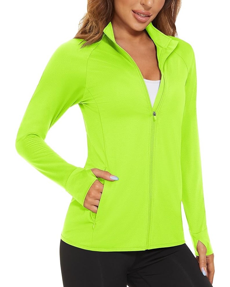 Women's UPF 50+ Lightweight Athletic Jacket Sun Protection Full Zip Long Sleeve Shirts Hiking Outdoor Pockets Fluorescent Yel...