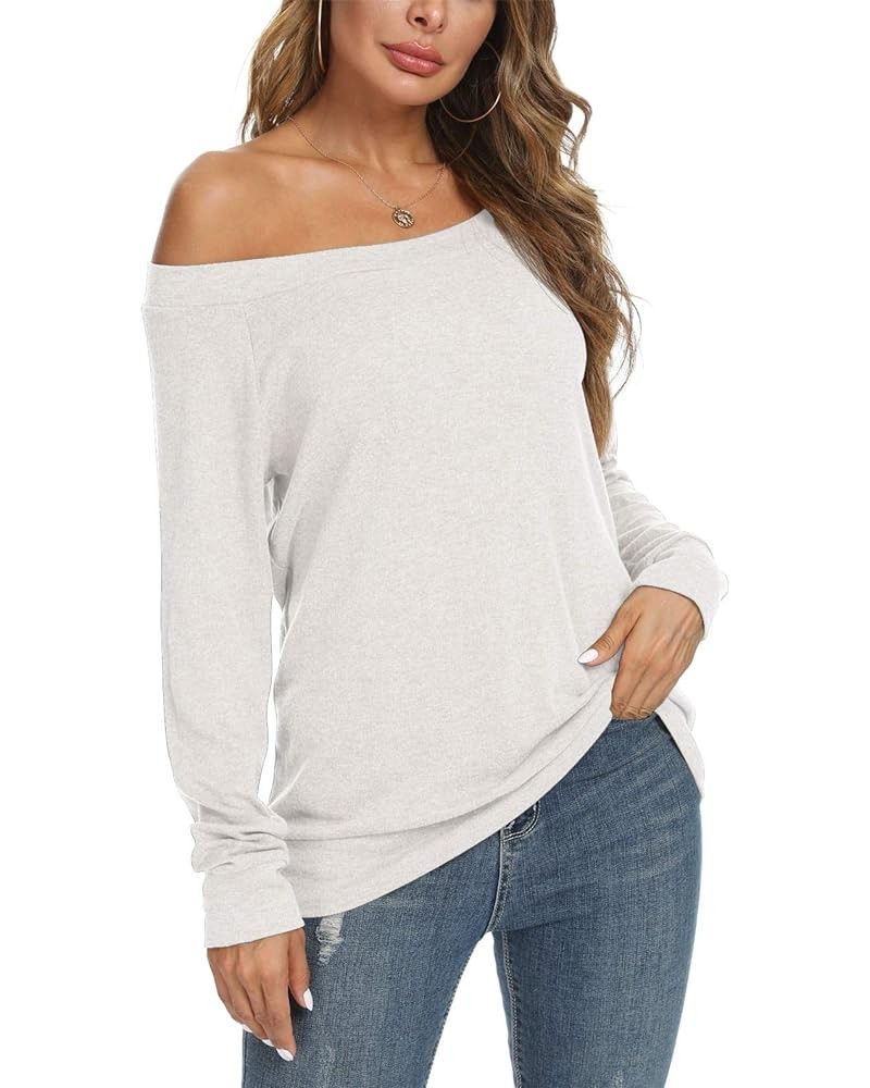 Womens Cute Sexy Off Shoulder Blouses Long Sleeve Boat Neck Tunics Tops White $12.00 Tops