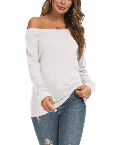 Womens Cute Sexy Off Shoulder Blouses Long Sleeve Boat Neck Tunics Tops White $12.00 Tops