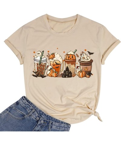 Pumpkin Latte Shirt Women Funny Graphic Fall Coffee Tee Coffee Lover Shirts Gifts Halloween Pumpkin Spice Tops Khaki $8.39 T-...