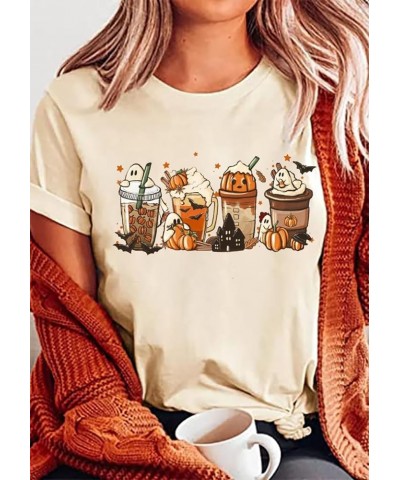 Pumpkin Latte Shirt Women Funny Graphic Fall Coffee Tee Coffee Lover Shirts Gifts Halloween Pumpkin Spice Tops Khaki $8.39 T-...