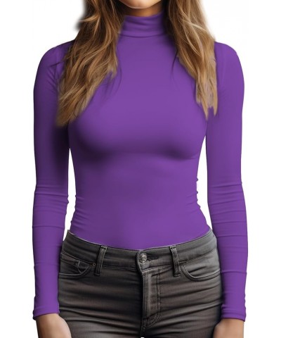 Women's Long Sleeve Mock Turtleneck Tops, Lightweight Base Layer Shirts, Mock Neck Pullover Undershirts Stretchy Purple $10.3...