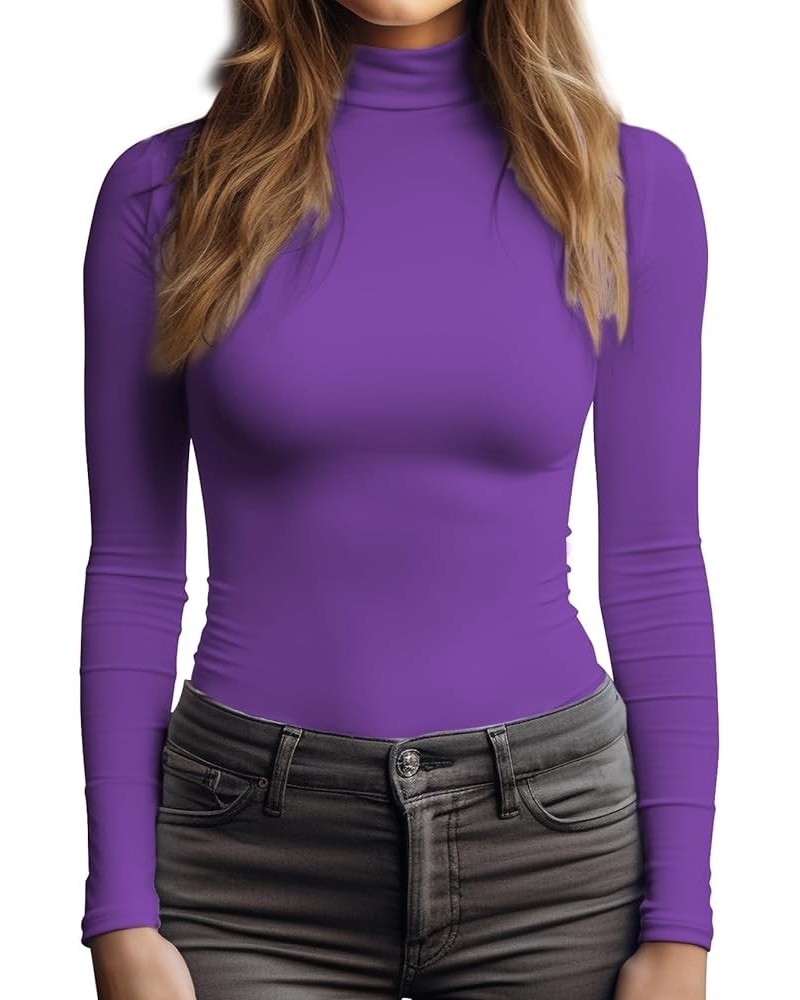 Women's Long Sleeve Mock Turtleneck Tops, Lightweight Base Layer Shirts, Mock Neck Pullover Undershirts Stretchy Purple $10.3...