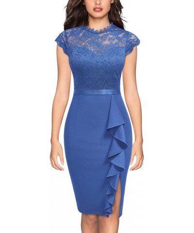 Women's Retro Floral Lace Ruffle Style Cocktail Mini Dress Blue $20.91 Dresses