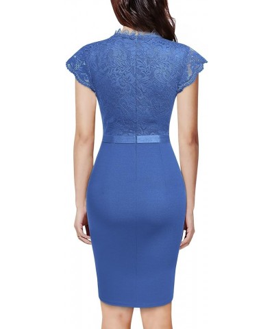 Women's Retro Floral Lace Ruffle Style Cocktail Mini Dress Blue $20.91 Dresses