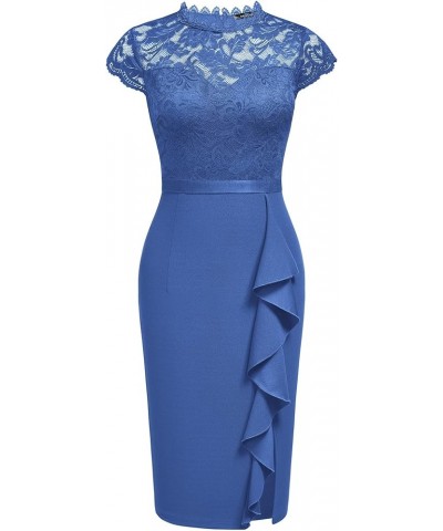 Women's Retro Floral Lace Ruffle Style Cocktail Mini Dress Blue $20.91 Dresses