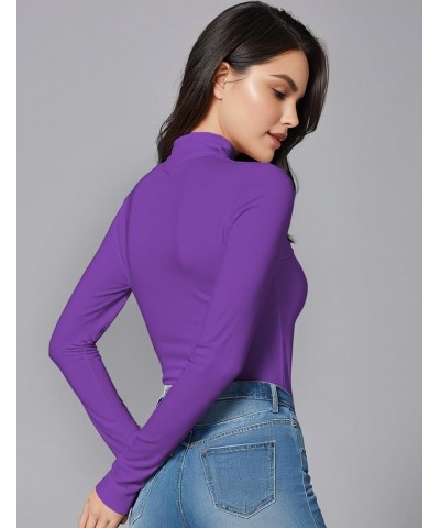 Women's Long Sleeve Mock Turtleneck Tops, Lightweight Base Layer Shirts, Mock Neck Pullover Undershirts Stretchy Purple $10.3...