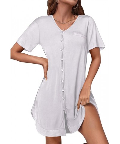 Womens Nightgown Button Down Sleep Shirts Short Sleeve V Neck Boyfriend Night Shirt Comfy Sleepwear B-white $13.99 Sleep & Lo...