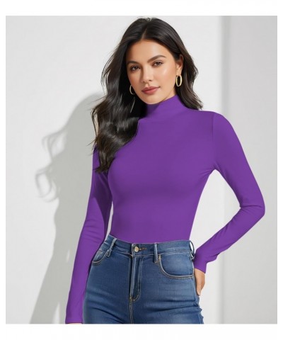 Women's Long Sleeve Mock Turtleneck Tops, Lightweight Base Layer Shirts, Mock Neck Pullover Undershirts Stretchy Purple $10.3...