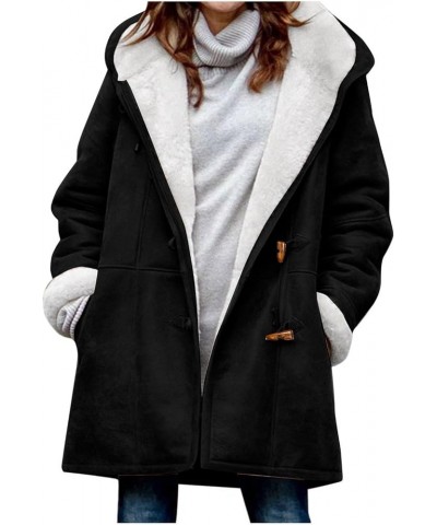 Plus Size Winter Coats for Women 2023 Warm Fleece Lined Distressed Jackets Hooded Parka Faux Suede Pea Coat Outerwear 12 Blac...