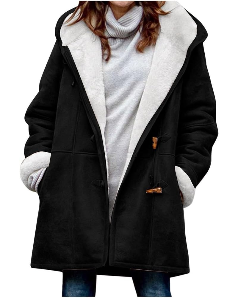 Plus Size Winter Coats for Women 2023 Warm Fleece Lined Distressed Jackets Hooded Parka Faux Suede Pea Coat Outerwear 12 Blac...