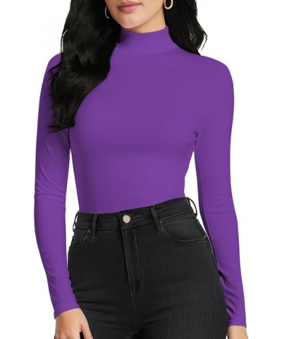 Women's Long Sleeve Mock Turtleneck Tops, Lightweight Base Layer Shirts, Mock Neck Pullover Undershirts Stretchy Purple $10.3...