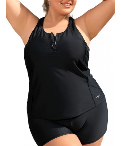 Plus Size Tankini Swimsuits Tops for Women Swim Top Only Tummy Control Bathing Suits Tops Zippered Swimswear Black $17.55 Swi...